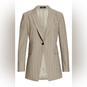 Theory Etiennette Traceable Wool Striped Blazer In Beige